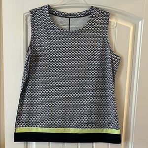 t by Talbots navy and white  Sleeveless Top with lime Accent
